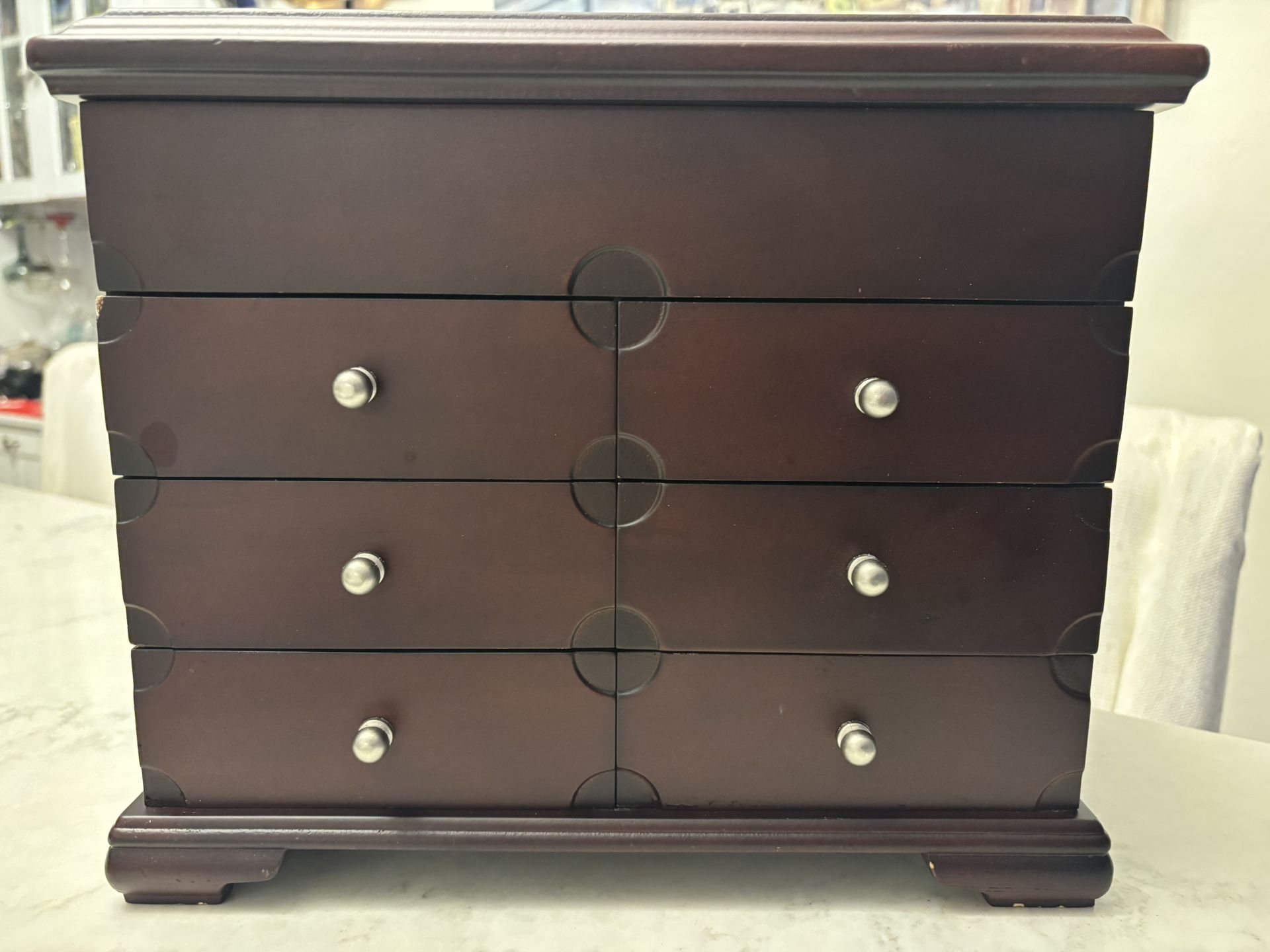 Wooden Jewelry Box With Drawers, Photo Holders And Mirrors
