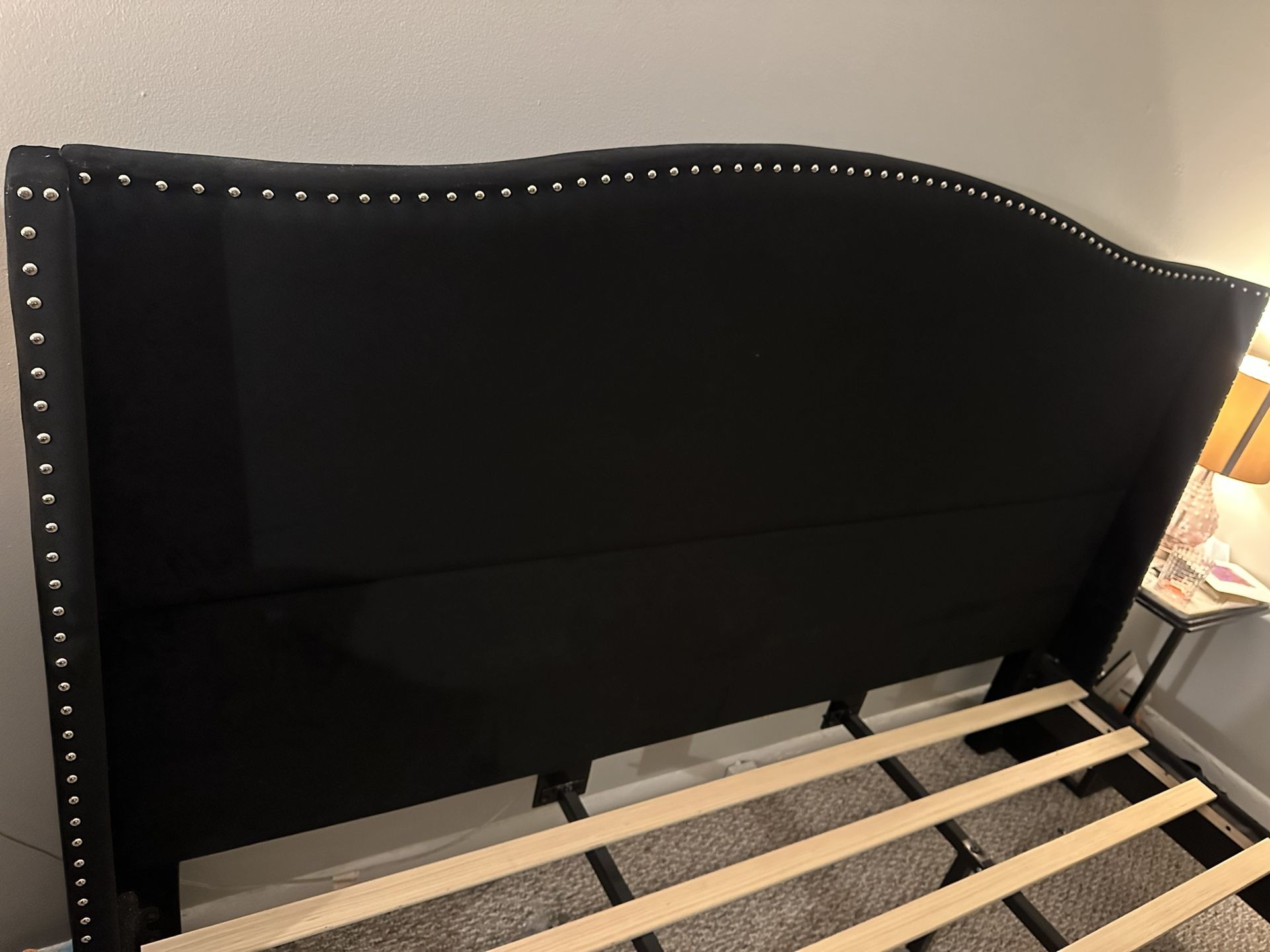 King Bed Frame upholstered black suade 