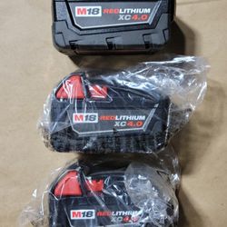 Lot Of 3 Milwaukee M18 4.0 Batteries 