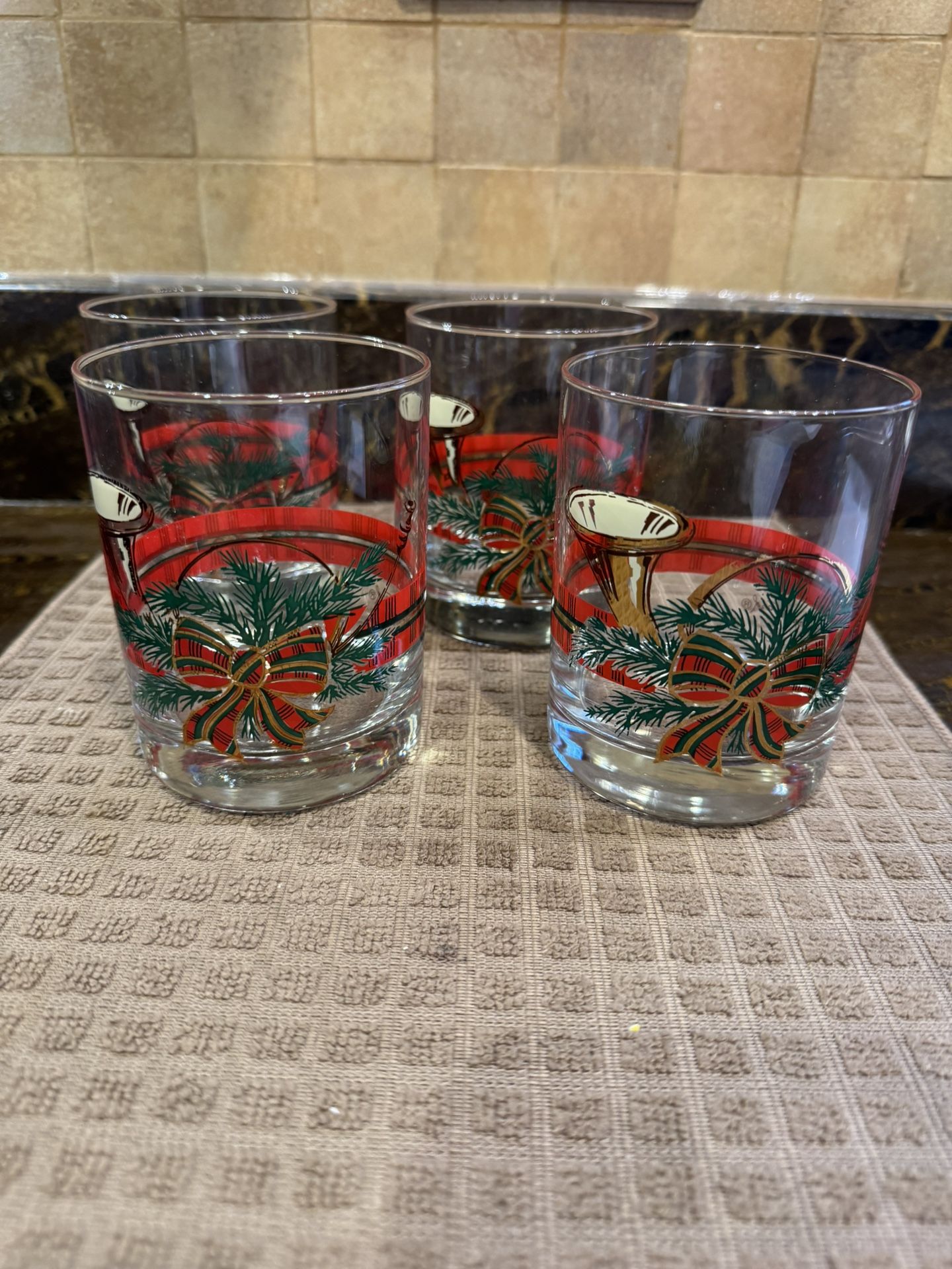 Georges Briard Set Of 4 Vintage Christmas Double Old Fashioned Whiskey Glasses