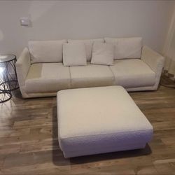 Kardiel 3-Seater Bouclé Sofa + Ottoman – Modern Cream