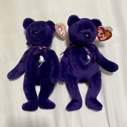Two Rare Mint INDONESIA PVC & PE Pellets Purple Princess Diana TY Beanie Baby
