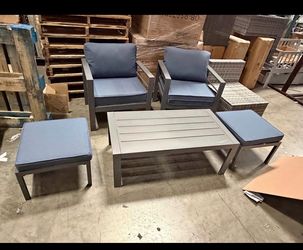 New assembled 5 pcs Aluminum Frame Outdoor Patio Arm Chair Table Conversation Set (As Is)
