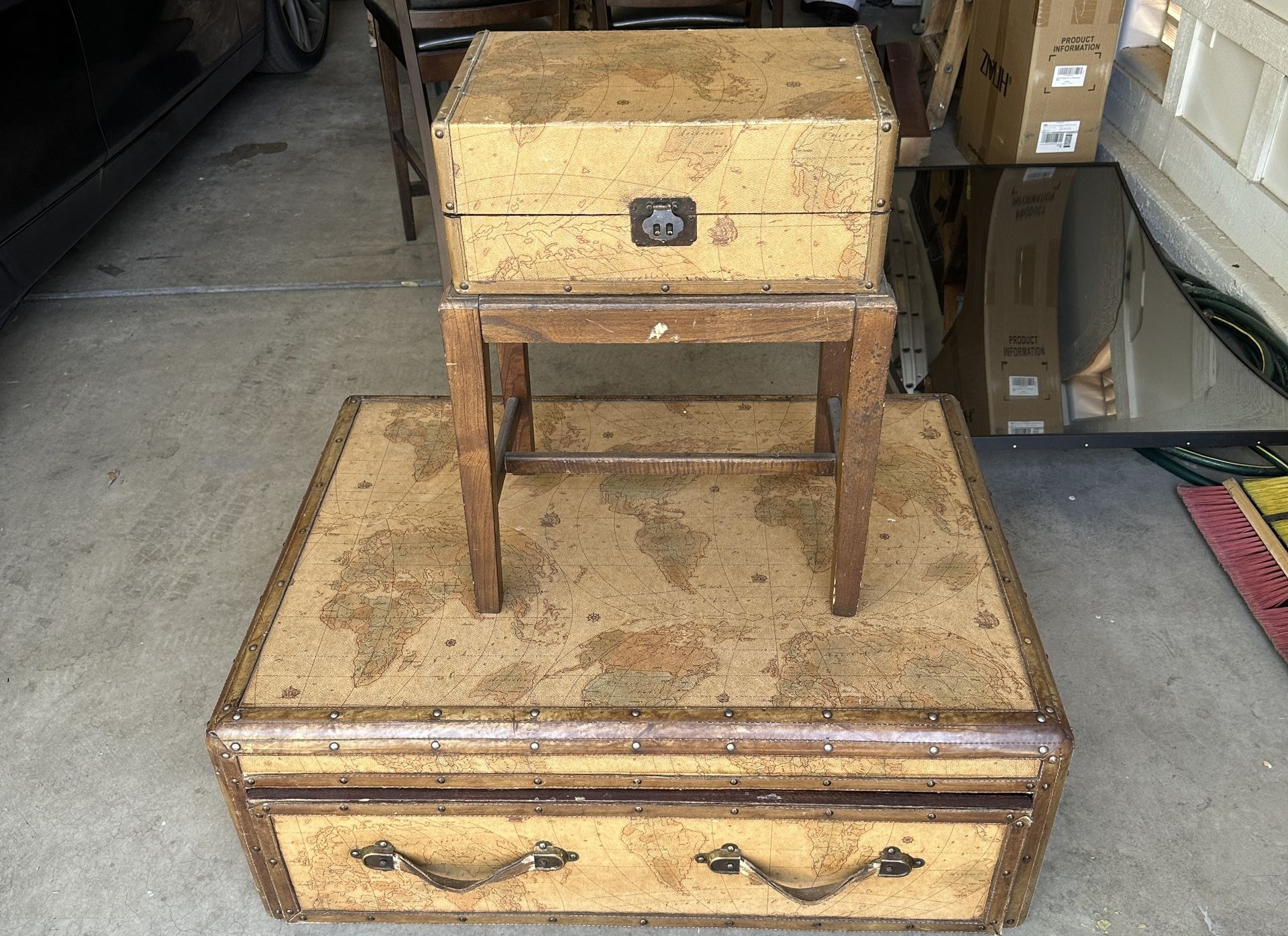 Vintage Suitcase Map Coffee Table & End Table Set - Unique and Functional