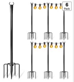 6 Pack 10ft String Light Poles for Outside, Upgraded Heavy-Duty Metal Poles for Outdoor String Lights with Fork, Adjustable Lighting Hanging Accessor