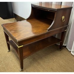 Mahogany 2 tier side table with pull out shelf. Step up end table. Accent table