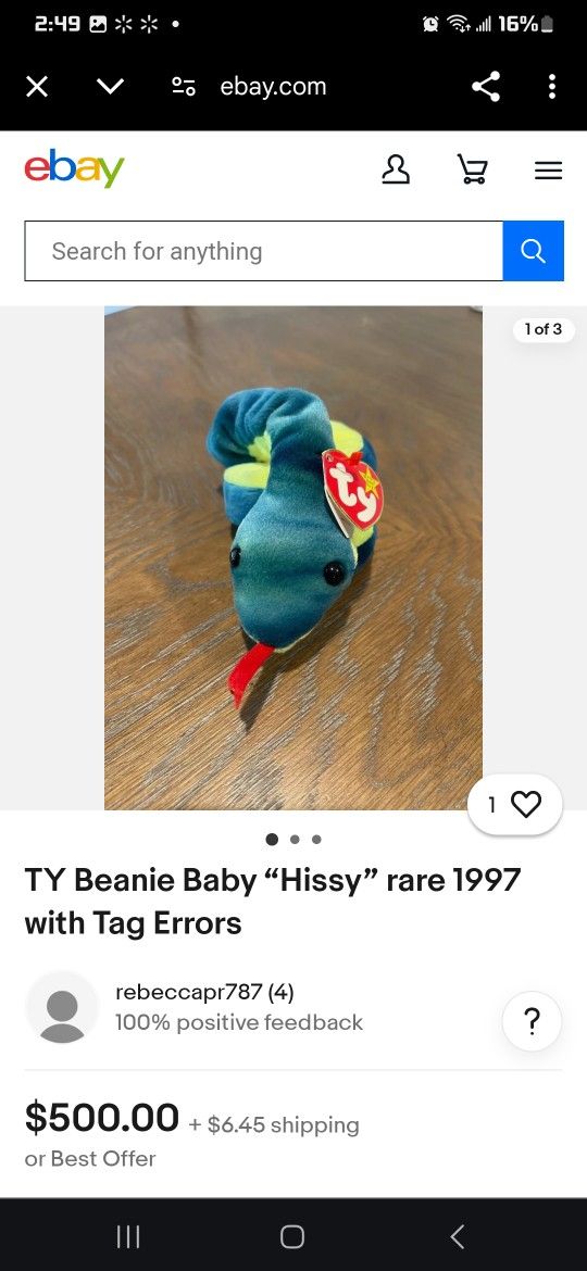 Ty Beanie Hissy The Snake Rare 1997
