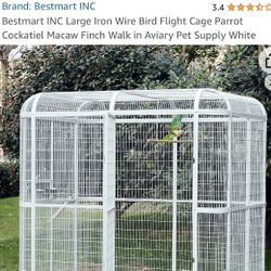 Large Iron Wire Bird  Flight Cage  Walk in White