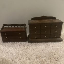 2 Miniature Wood Antique Dollhouse Dressers