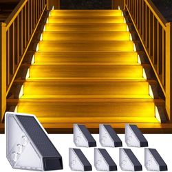 ROSHWEY Solar Step Lights Outdoor Waterproof, 8 Pack Triangle Solar Stair Lights for Outside, LED Deck Light Outdoor Decor Lighting 