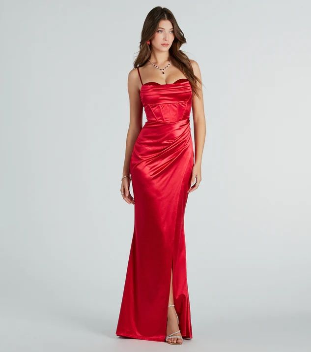 Windsor Formal Satin Corset Mermaid Dress Red