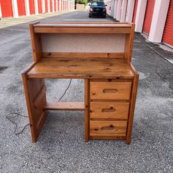 Wooden Desk With Lighted Hutch