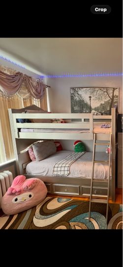 White Wood Bunk Bed with Storage Drawers