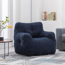 NEW Soft Teddy Blue Fabric Tufted Foam Bean Bag Chair With Teddy Fabric