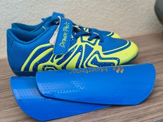 Size 2 kids soccer cleats and shin guards