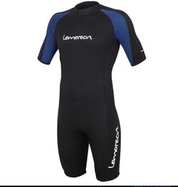 Lemorecn Shorty Premium Neoprene Black and Blue Wetsuit Size XXL