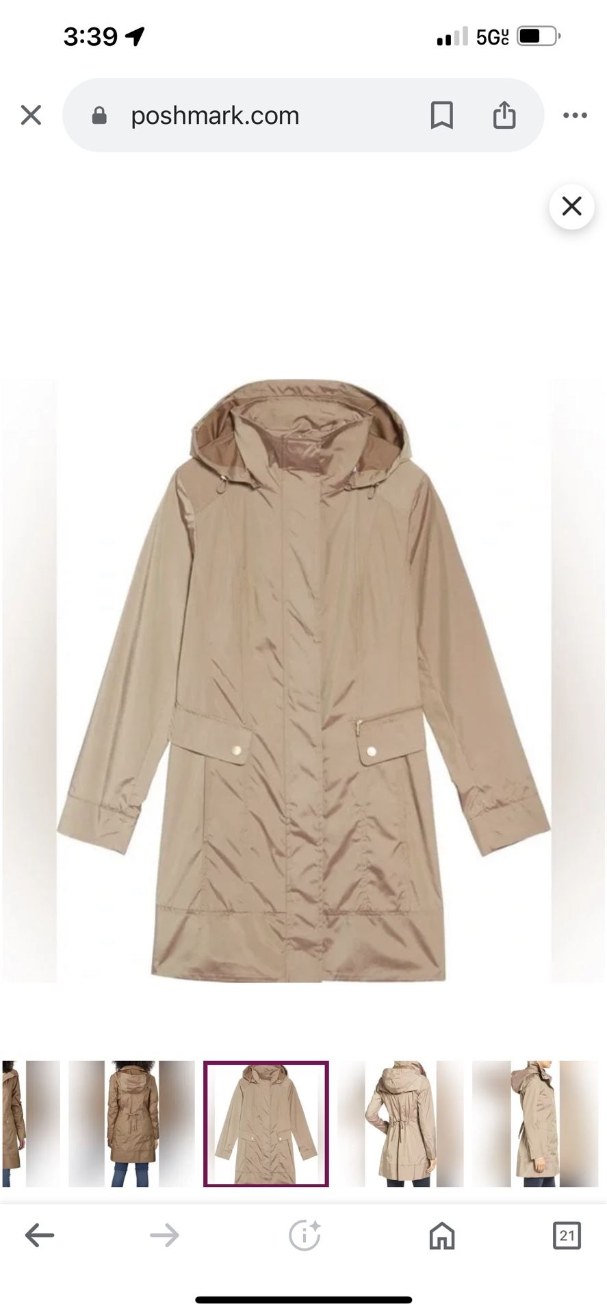 COLE HAAN Signature Back Bow Hooded Raincoat in Champagne