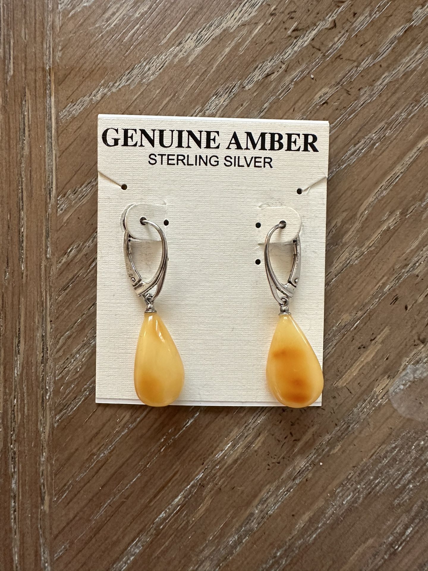 Genuine Amber sterling Silver Earrings/ aretes De Plata