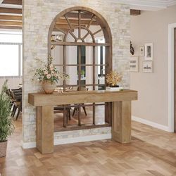 Tribesigns 63-Inch Long Console Table, Farmhouse Wooden Sofa Table Behind The Couch（Natural)