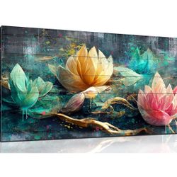 Framed Canvas Wall Art Lotus Flowers Abstract Floral Painting Print 60x30