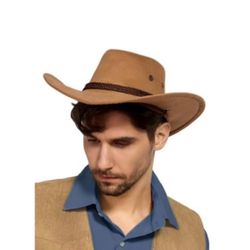 New Men’s One Size Tan Cowboy Hat with Adjustable Strap