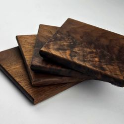 Set of 4 Handmade Black Walnut Wood Coasters Rustic Drink Coaster Set Natural Grain