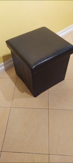BLACK FAUX LEATHER STORAGE OTTOMAN