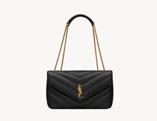 Saint Laurent Black Quilted Shoulder Bag w/ Gold Chain Strap, Magnetic Closure