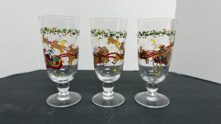 Christmas Reindeer Sleigh Stemmed Glasses Set of 3