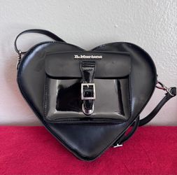 Dr. Martens Heart-Shaped Black Patent Shoulder Bag Buckle Adjustable Strap