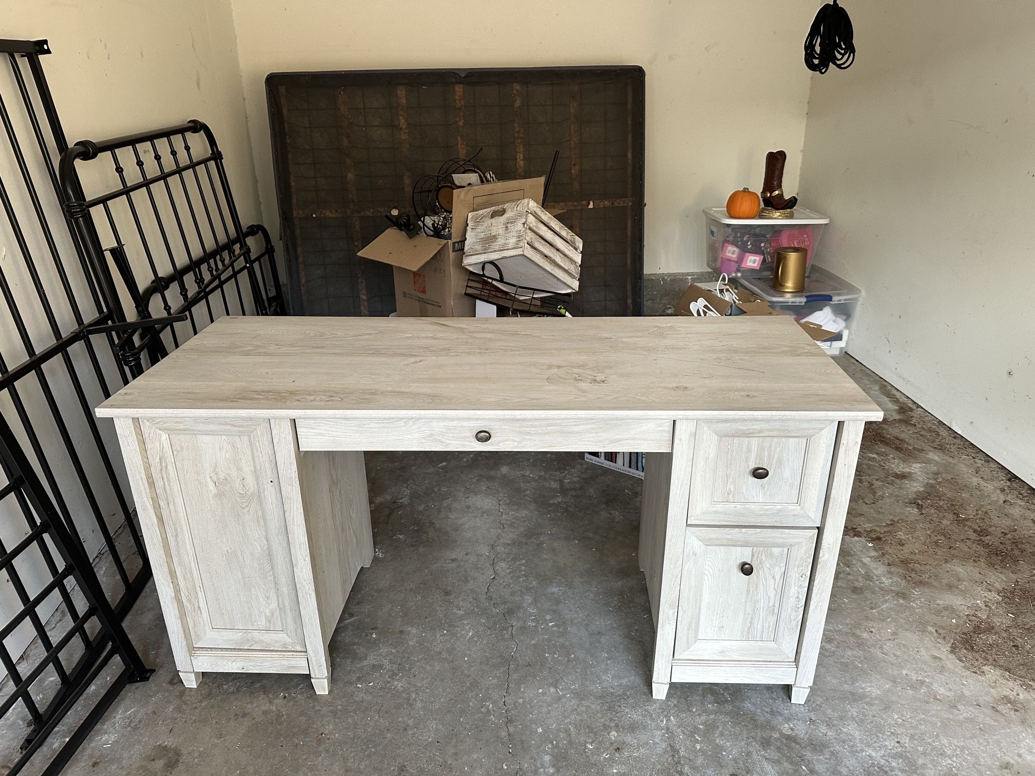 Farmhouse-Style Wooden Desk w/ Drawers & Flip-Down Keyboard Tray