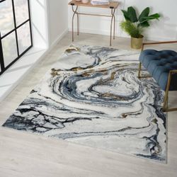 LUXE WEAVERS Marble Effect Abstract Blue 6x9 Modern Area Rug