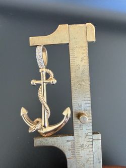14k Anchor Pendant, Natural Diamond Bail