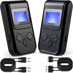 2 Pack 4 in 1 in Flight Bluetooth-Compatible Transmitter Receiver with Screen 5.0 Low Latency Wireless Audio Bluetooth-Compatible Adapter Works with 3