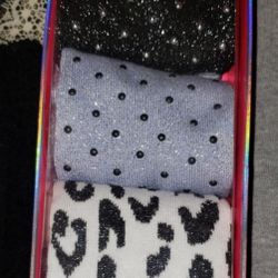 NEW IN BOX VICTORIA'S SECRET PINK LEOPARD PRINT BLING POLKA DOT SOCK KNEE HIGH SET