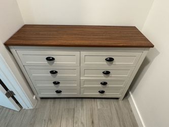 8 Drawer Dresser - Cream & Rustic Wood Top