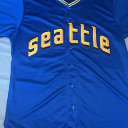 New Custom Mariners 12 Jersey Button Top Stitched SZ Md Runs Lg Read Below
