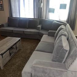 3 Piece Grey Suede Sectional 