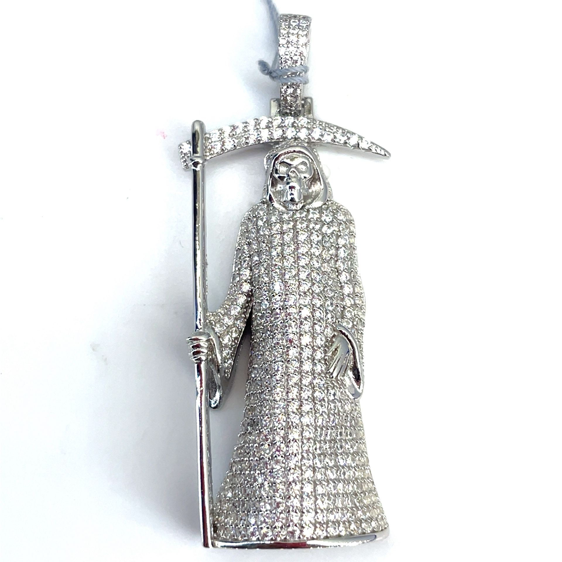 925 Sterling Silver CZ Santa Muerte Pendant 19.00g 187623