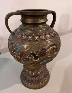 Antique Oriental bronze and champleve  urn