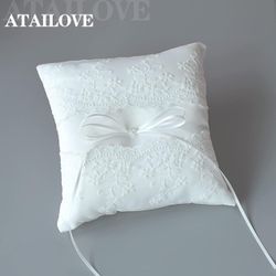 Wedding Ring Pillow, Lace Pearl Ivory Ring Bearer Cushion for Wedding Party