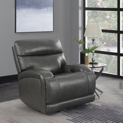 Brand New Charcoal Leather Glider Power Reclining Chair