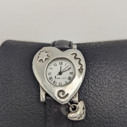 Anni & Co Ladies Wrist Watch Silver Heart w/Charm Real Leather Band New Battery