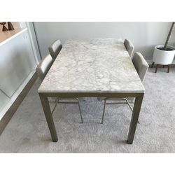 Crate & Barrel Parsons Real White Marble Top w/ Brass Base 60x36” Dining Table