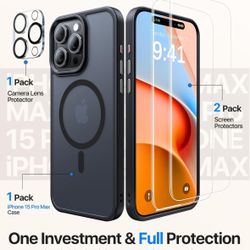 iPhone 15 PRO 3-in-1-MagSafe Phone Case, 9H Screen Protector & lens Protector-NEW!