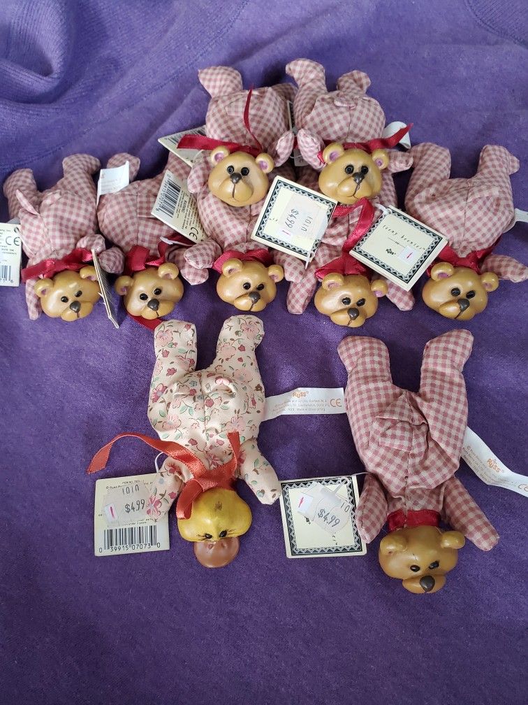 New Russ Wood Head Bears Beanies New Were $5 Ea Now $1 Each