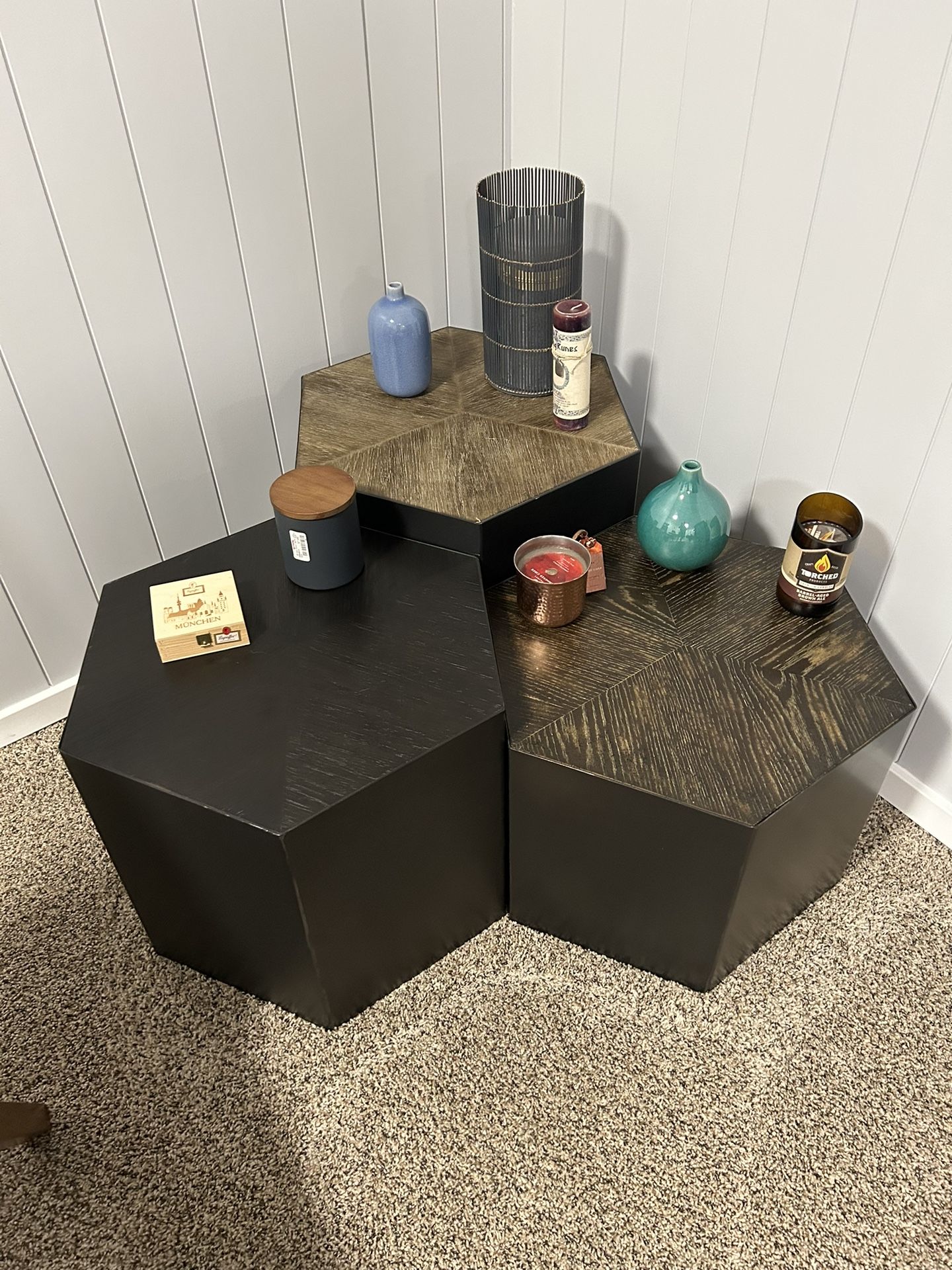 Crate And Barrel Hexagon Metal Side/coffee Tables