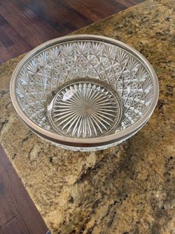 Vintage Crystal Centerpiece Bowl 10-1/2" Silverplate England Rim