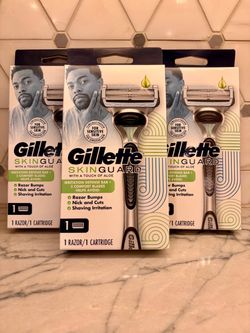New Gillette SkinGuard razors with a touch of aloe; each box containing one razor handle and one cartridge