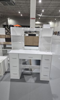 New Makeup Vanity with Mirror and Drawers Vanity Desk Set with 3 Modes Adjustable Brightness Lights and USB Power Outlet, White